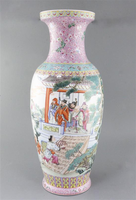 A large Chinese famille rose immortals vase, probably Republic period, 61cm